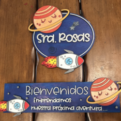 Space Teacher & Welcome Wooden Sign