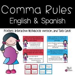 Spanish & English Comma Rules Posters, student version & Task Cards